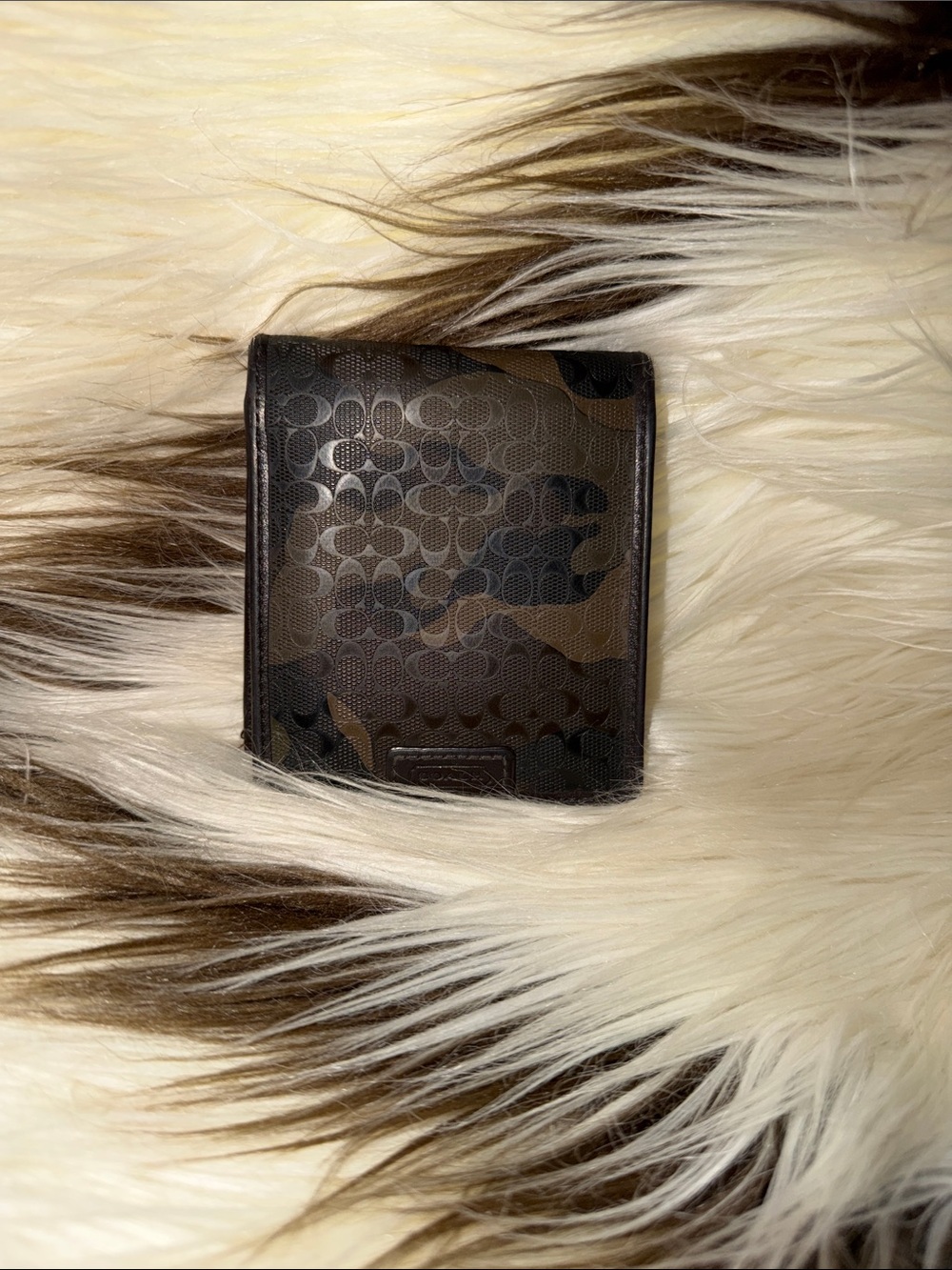 Coach Brown & Black Signature Camouflage Compact Card Case